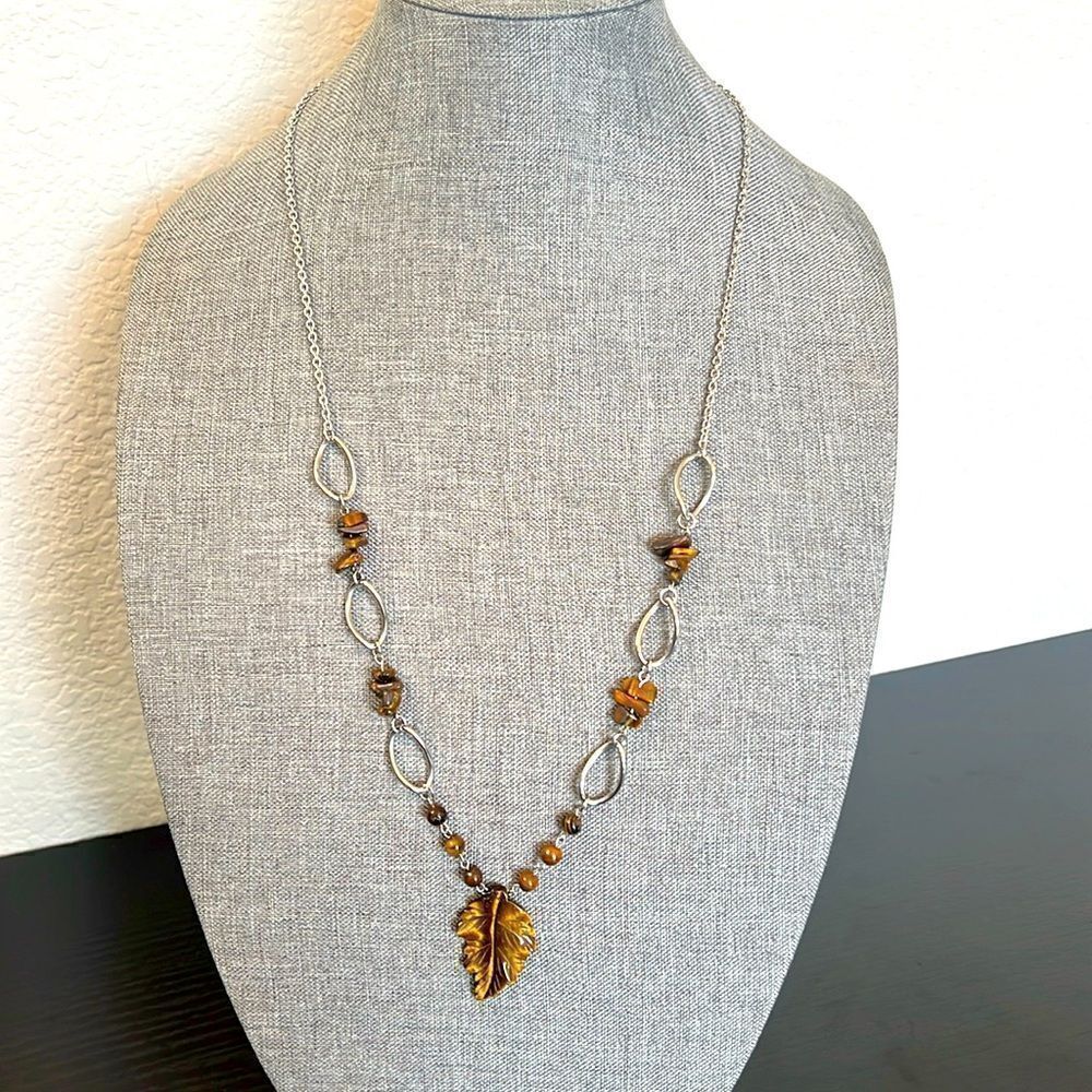 Natural Tiger's Eye and Stainless Steel Long Necklace
